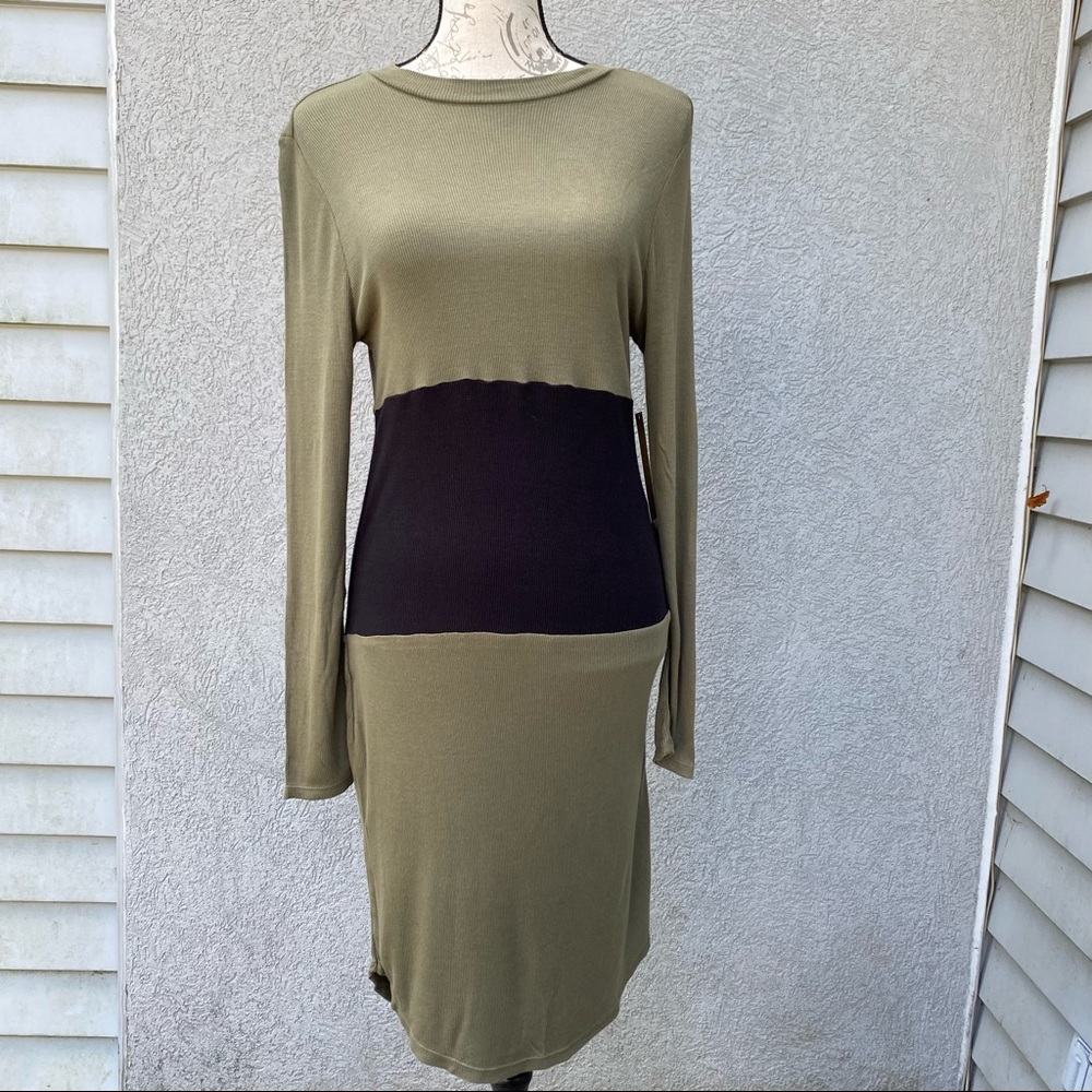 Nicki Minaj Olive & Black Ribbed Long Sleeve Dress Sz XL NWT.